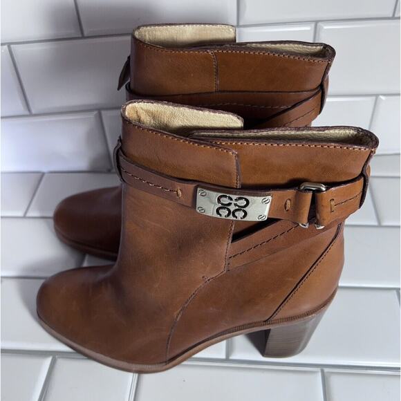 Coach Kasandra Chestnut Brown Leather Block High Heel Ankle Boots A7094 Size 8B - Picture 3 of 8